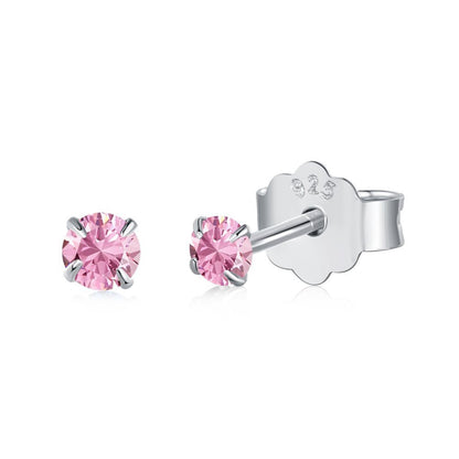 Sterling Silver Small Refined And Simple Color Zircon Stud Earrings-Jewearrings