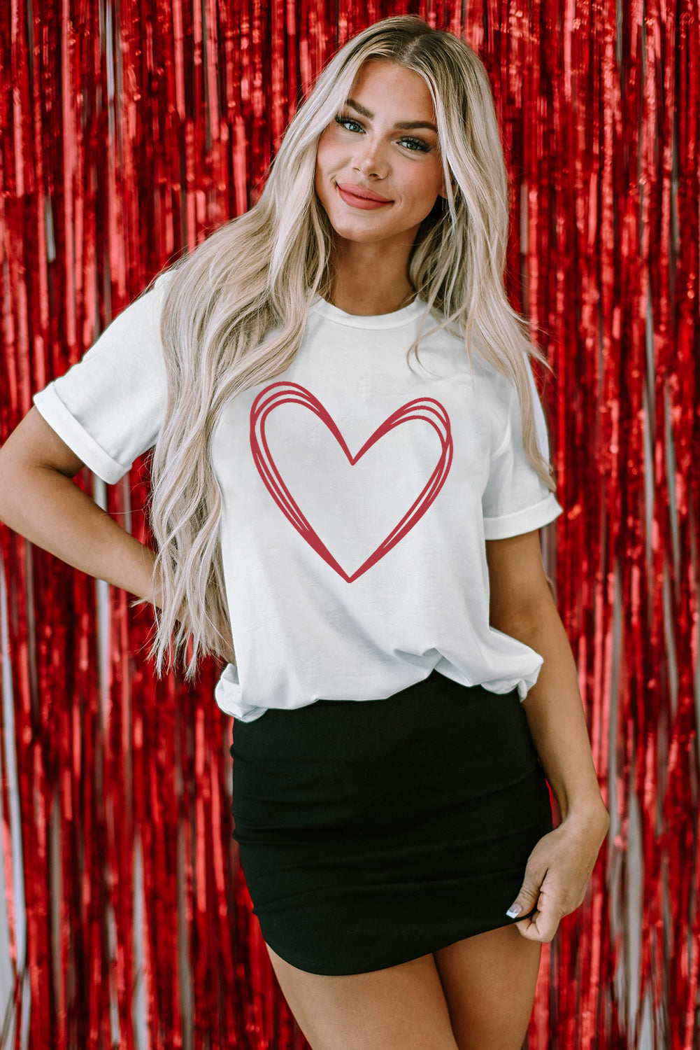 Heart Round Neck Short Sleeve T-Shirt-Jewearrings