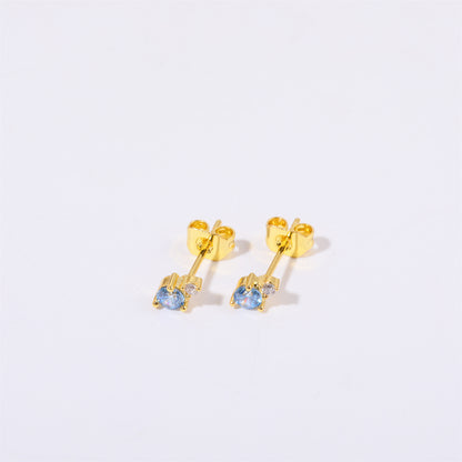 Titanium Steel Electroplated Genuine Gold December Birthstone Zircon Earrings-Jewearrings