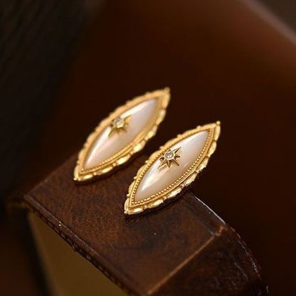 Retro 925 Silver Needle Natural Fritillary Stud Earrings-Jewearrings