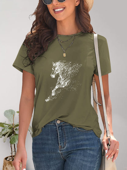 Horse Round Neck Short Sleeve T-Shirt-Jewearrings