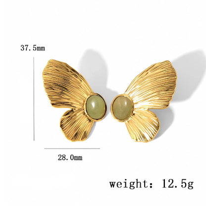 Stainless Steel 18K Gold Plating Cast Colorful Crystals Butterfly Wings Stud Earrings-Jewearrings