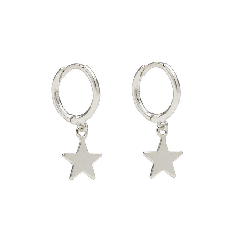 Sterling Silver Needle Fashionable And Elegant Five Pointed Star Earrings-Jewearrings