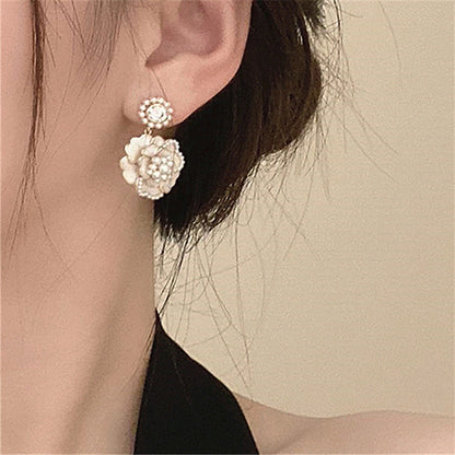 Silver Needle Super Fairy Pearl Camellia Earrings Temperament-Jewearrings