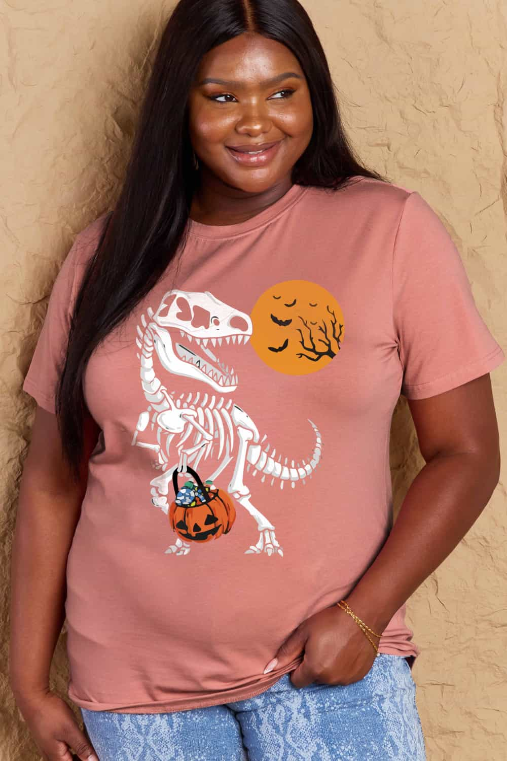 Simply Love Full Size Dinosaur Skeleton Graphic Cotton T-Shirt-Jewearrings