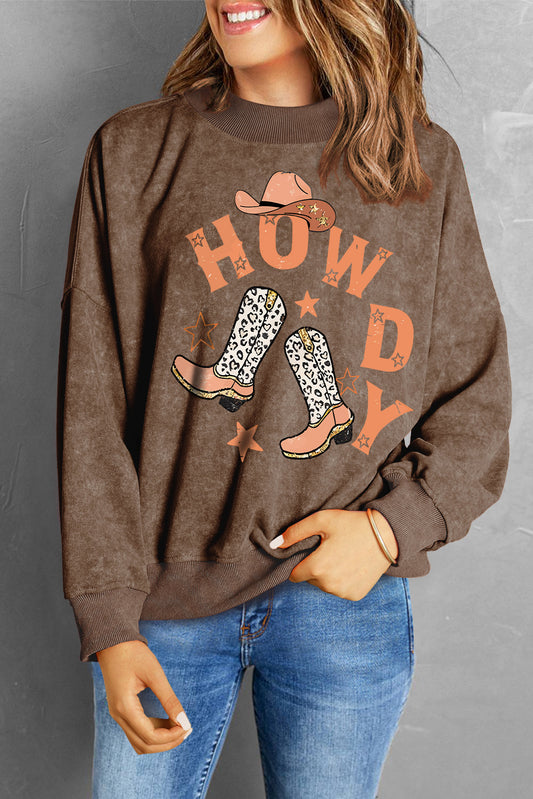 HOWDY Round Neck Drop Shoulder Sweatshirt-Jewearrings