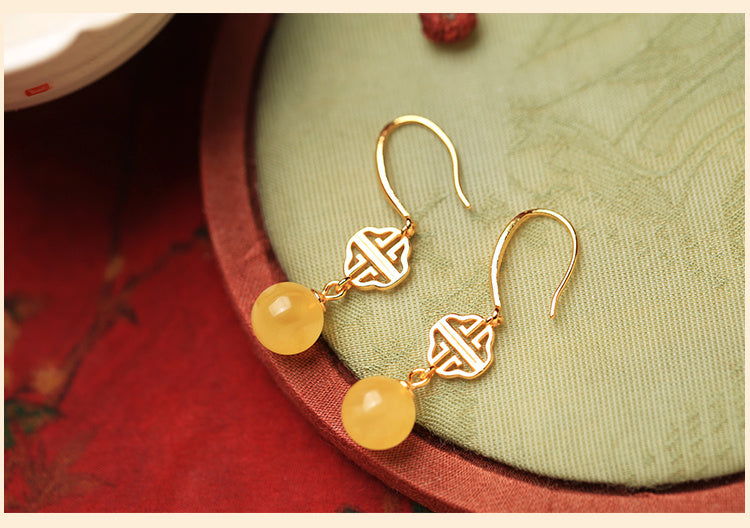 Women's Beeswax Amber Sterling Silver Gold-plated Earrings-Jewearrings