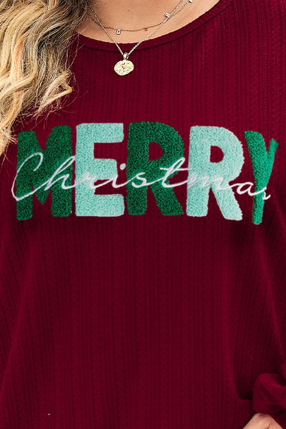 Plus Size MERRY CHRISTMAS Round Neck Long Sleeve Top-Jewearrings