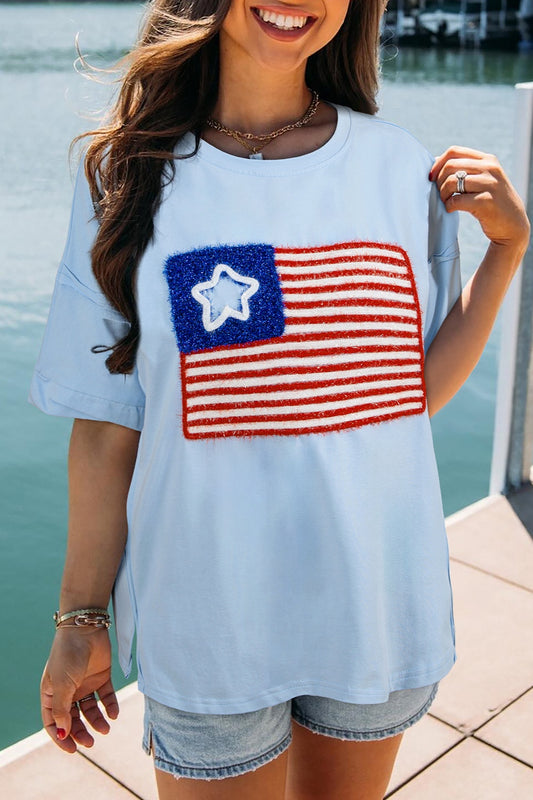 US Flag Round Neck Short Sleeve T-Shirt-Jewearrings