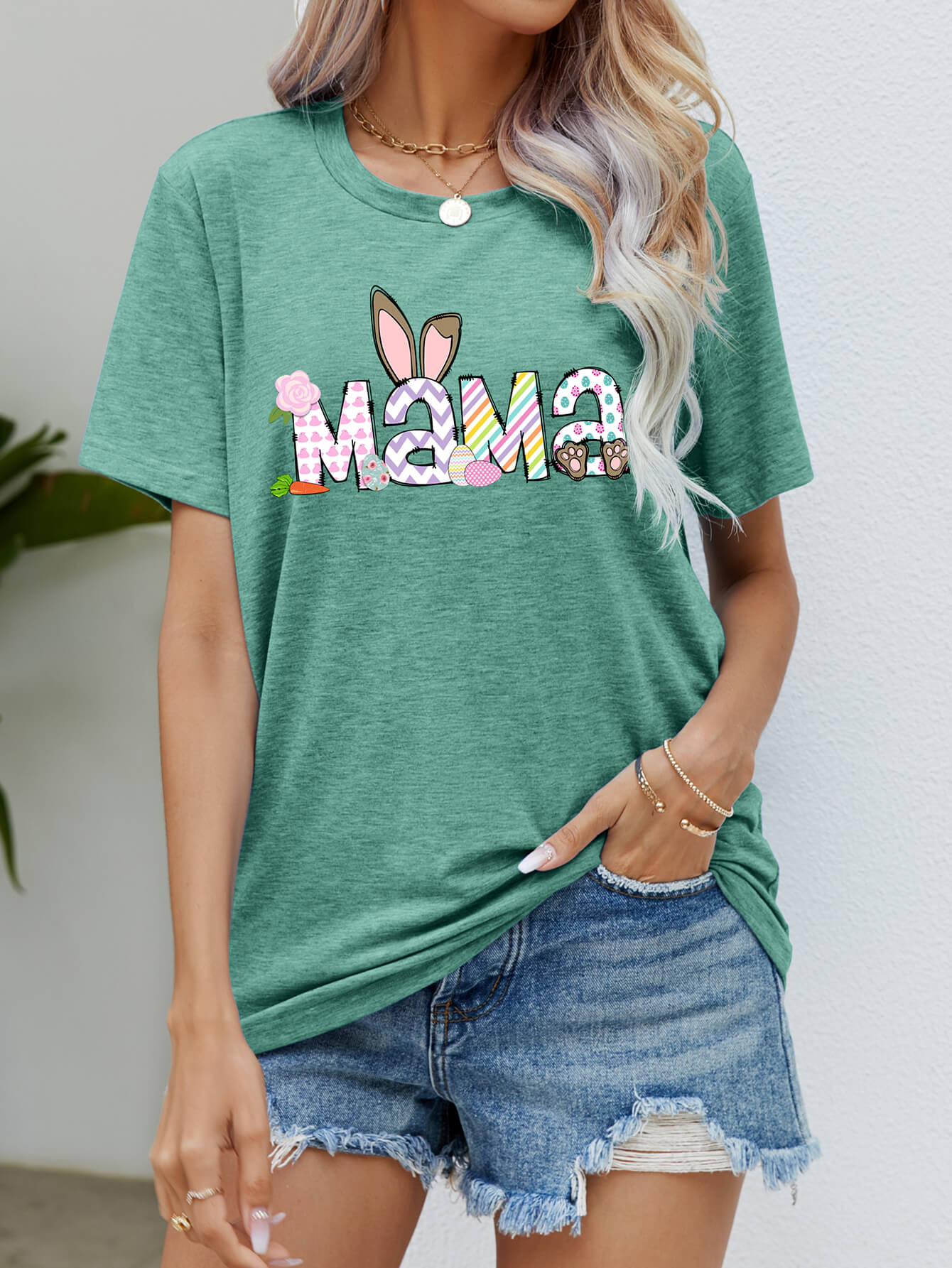 Easter MAMA Graphic Round Neck T-Shirt-Jewearrings