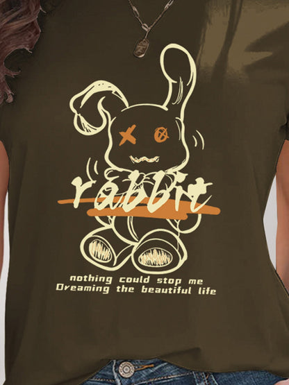 Rabbit Graphic Round Neck Short Sleeve T-Shirt-Jewearrings