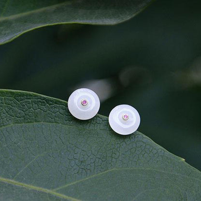 An Button Court Hetian White Jade Stud Earrings-Jewearrings