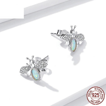 Little Bee Ear Studs European And American Trend White Gold Plated Insect Earrings-Jewearrings