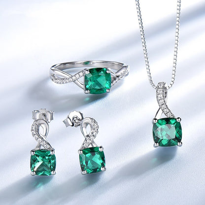 Three-Piece Emerald Ladies Pendant Earrings Ring Set-Jewearrings