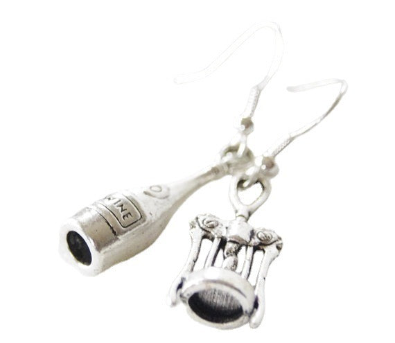 Silver Alloy Red Wine Bottle Wine Opener Earrings-Jewearrings