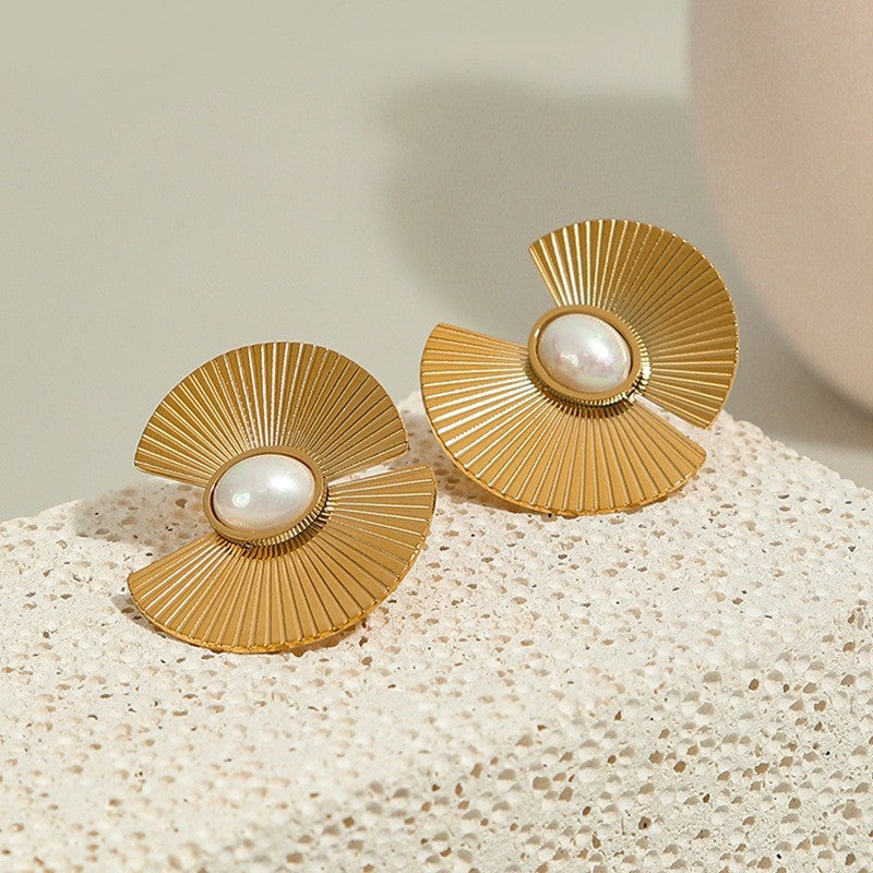 Retro Irregular Line Fan Shaped Stud Earrings-Jewearrings