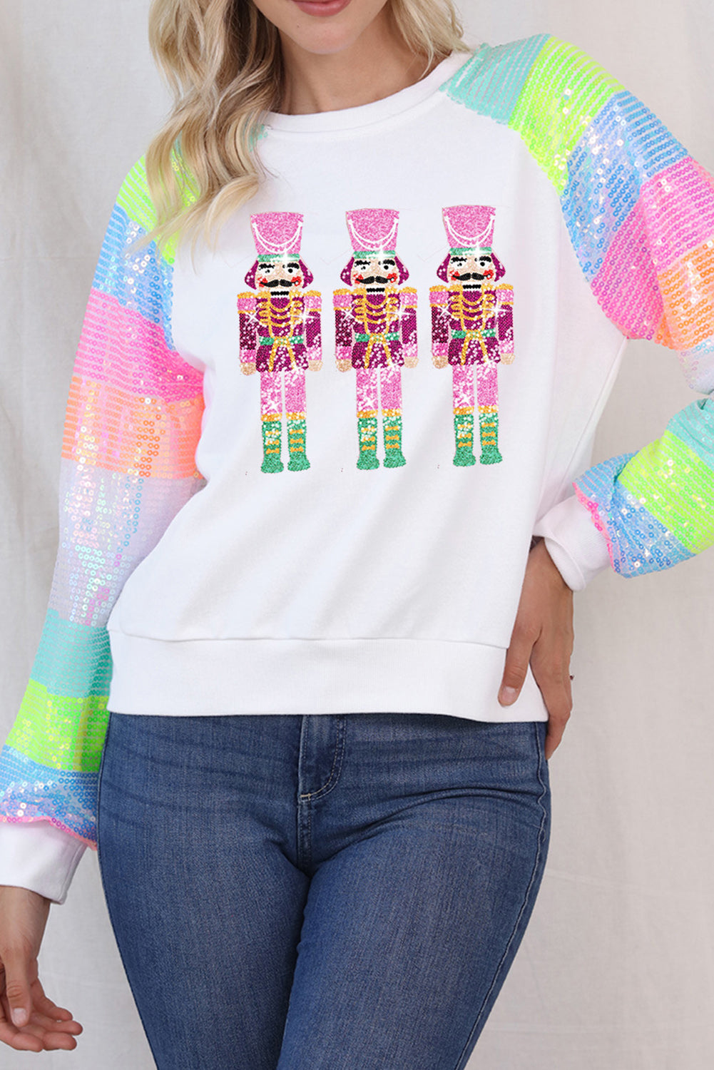 Nutcracker Sequin Long Sleeve Sweatshirt-Jewearrings