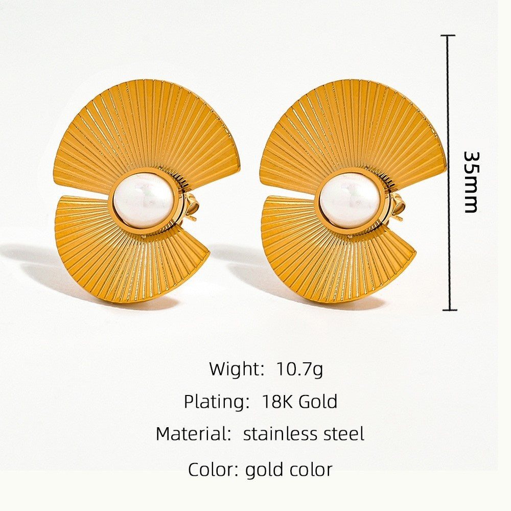 Retro Irregular Line Fan Shaped Stud Earrings-Jewearrings