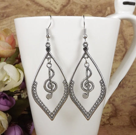 Vintage Hollow Silver Antique Music Sheet Earrings-Jewearrings