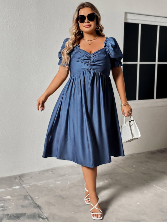 Plus Size Ruched Sweetheart Neck Dress-Jewearrings