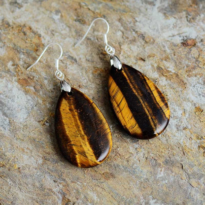 Aventurine Rose Quartz Tiger Eye Teardrop Dangle Earrings-Jewearrings