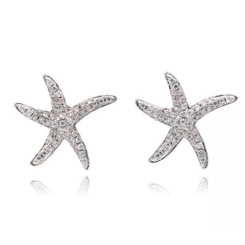 Sterling Silver Starfish Stud Earrings-Jewearrings