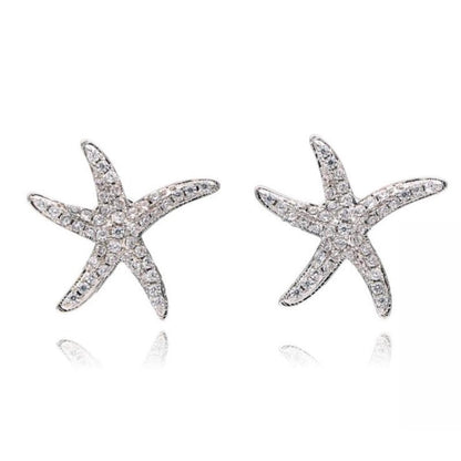 Sterling Silver Starfish Stud Earrings-Jewearrings