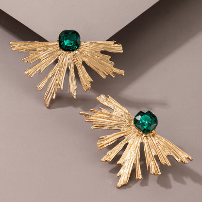 Irregular Semicircle Fan-shaped Emerald Ins Wind Alloy Earrings-Jewearrings