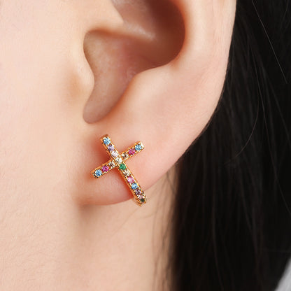 Cross colored zircon earrings-Jewearrings