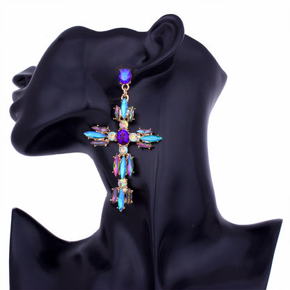 Cross Shaped Exaggerated Shiny Earrings-Jewearrings