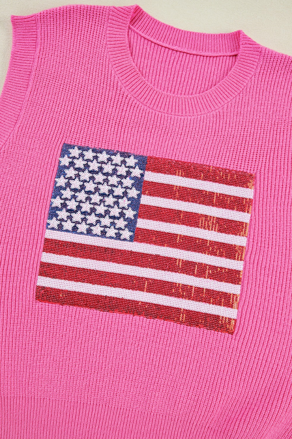 Sequin US Flag Round Neck Sweater Vest-Jewearrings