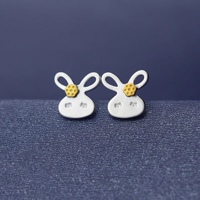 S925 Sterling Silver Cute Rabbit Two-tone Sterling Earrings-Jewearrings