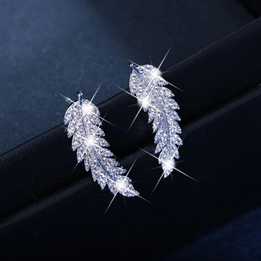 Zircon gold and silver leaf earrings Korean fashion ladies-Jewearrings