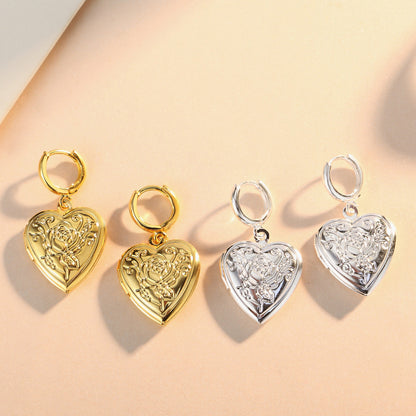 Explosive Silver-plated Heart-shaped Female Photo Box Love Earrings-Jewearrings