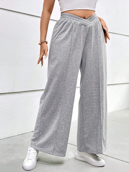 Plus Size Elastic Waist Wide Leg Pants-Jewearrings