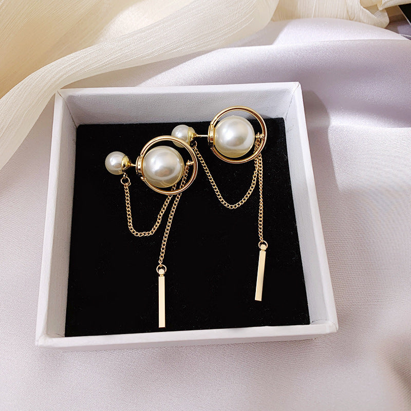 Pearl tassel earrings-Jewearrings