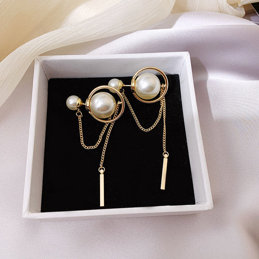 Pearl tassel earrings-Jewearrings