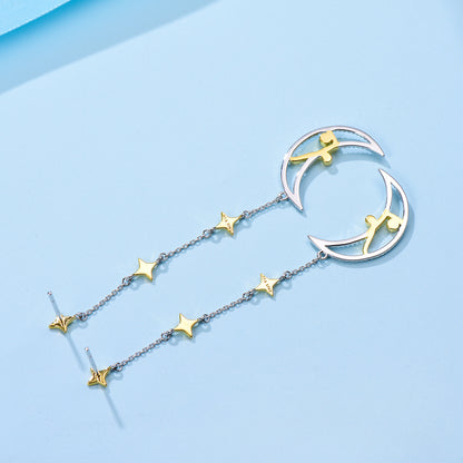 Sterling silver star and moon earrings-Jewearrings