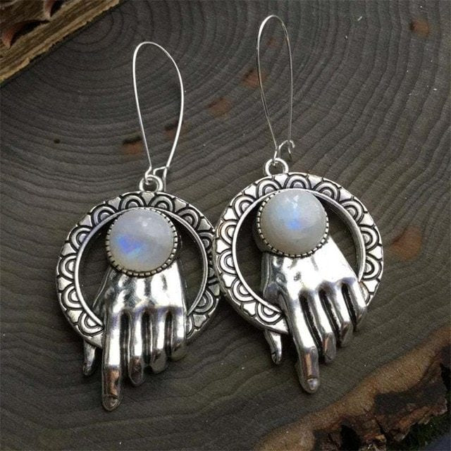 Creative design hands holding ring opal earrings ladies earrings-Jewearrings