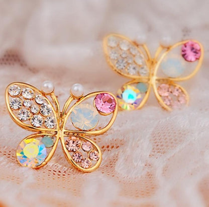 Pearl Butterfly Stud Earrings Colorful Necklace Temperament Stud Earrings-Jewearrings