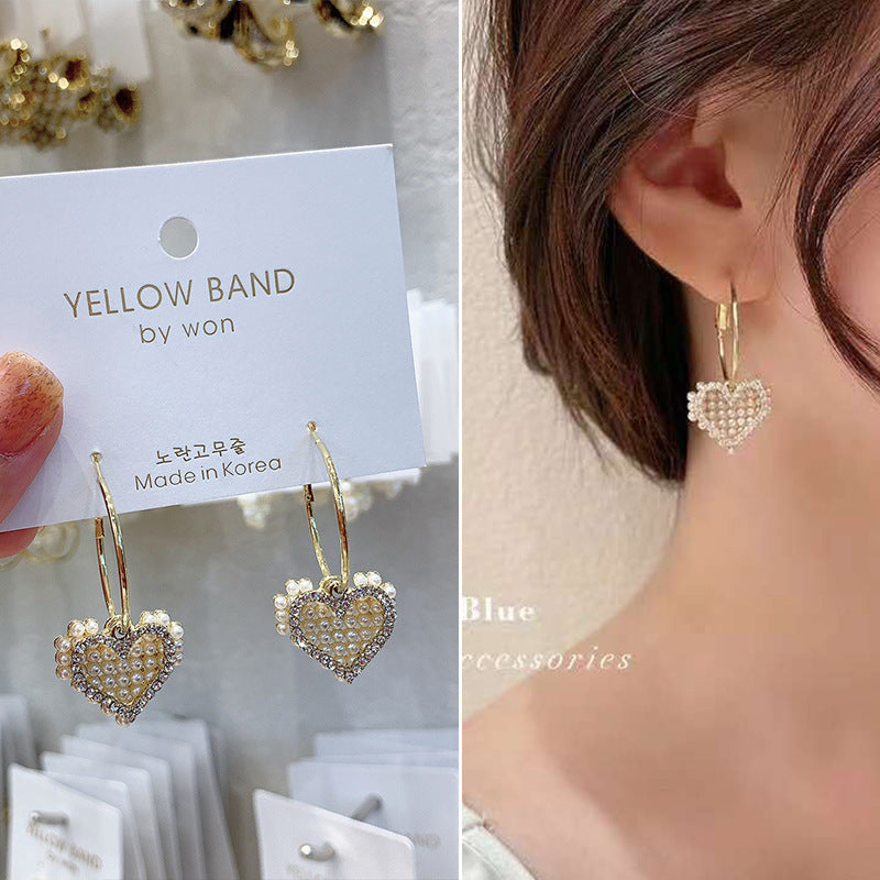 Korea All-match Rhinestone Pearl Bow Earrings-Jewearrings