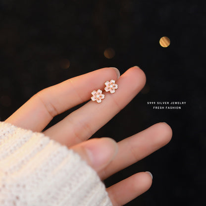 Silver Studded Cherry Blossom Earrings Minimalist-Jewearrings