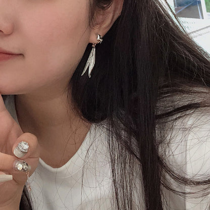 Long Ear Bunny Long Back Hanging S925 Silver Needle Crystal Earrings Earrings-Jewearrings