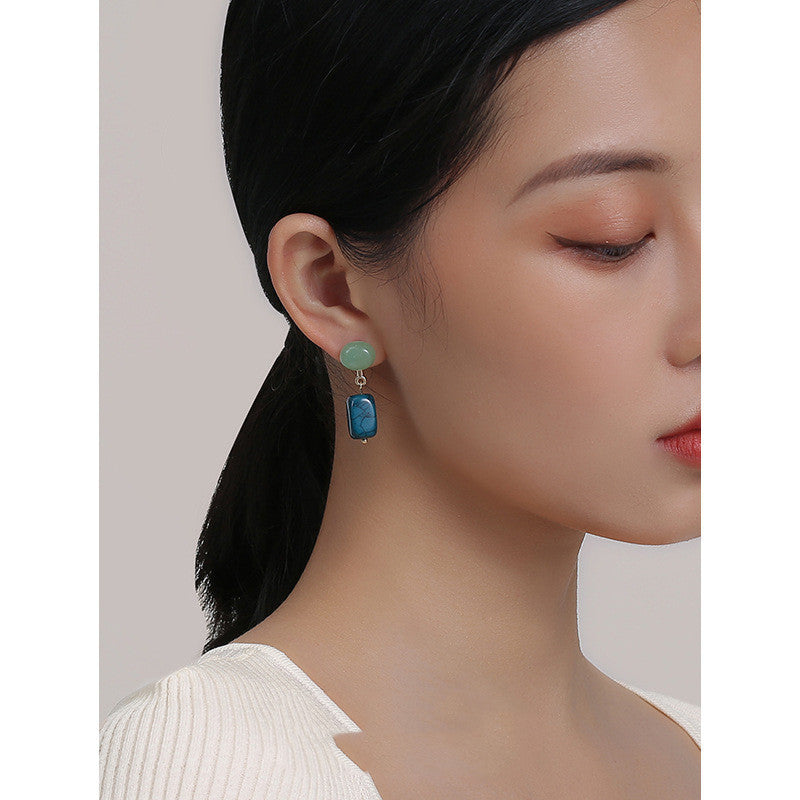 Simple Temperament Retro Synthetic Stone S925 Silver Needle Stud Earrings For Women-Jewearrings