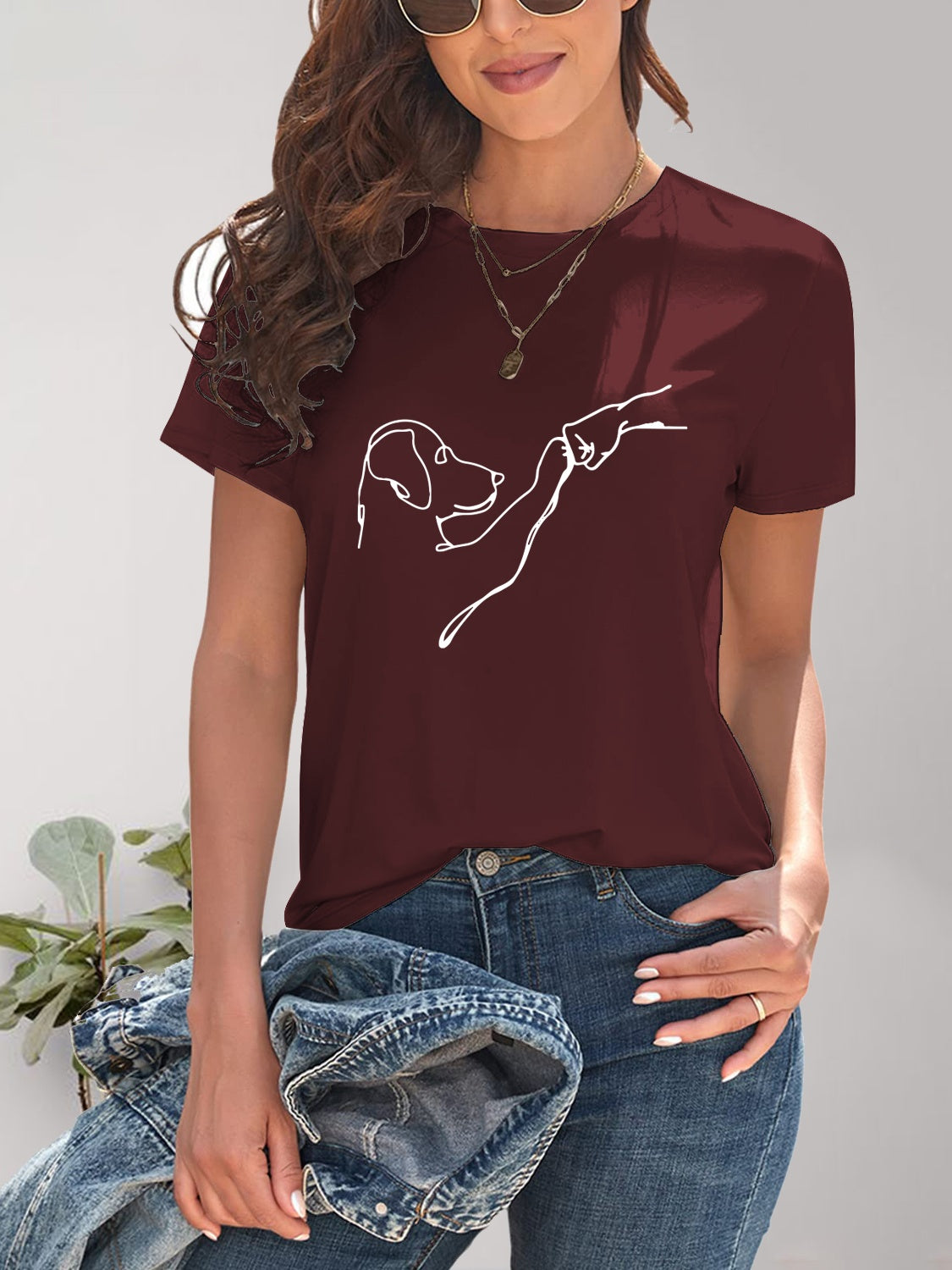 Dog Graphic Round Neck T-Shirt-Jewearrings