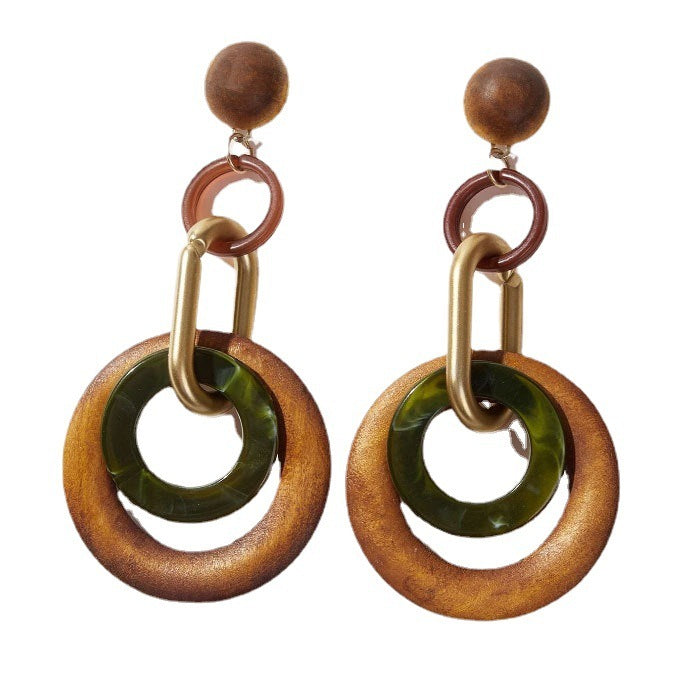 Vintage Handmade Fashion Wooden Metal Dangle Earrings-Jewearrings