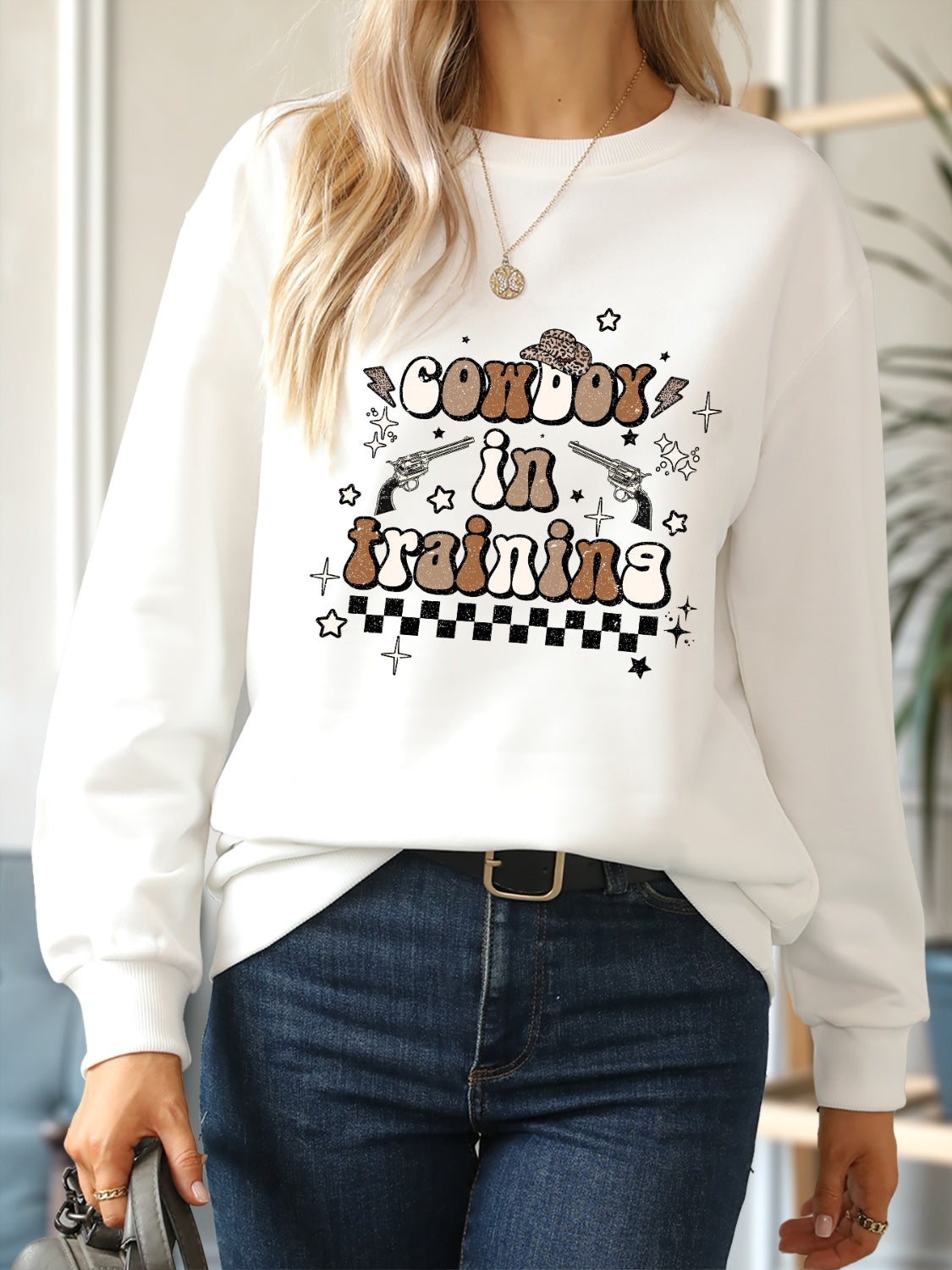 COWBOY IN TRAINING Round Neck Sweatshirt-Jewearrings