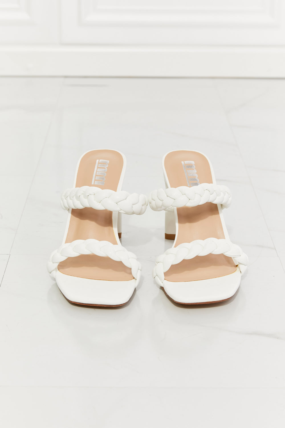 MMShoes In Love Double Braided Block Heel Sandal in White-Jewearrings