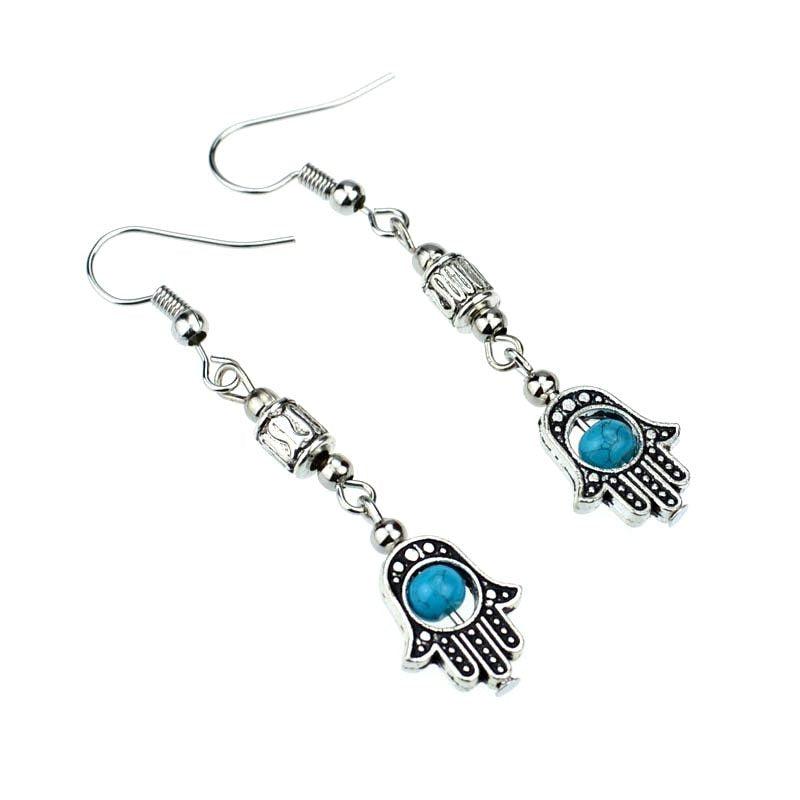 Eye Buddha Handheld Colorful Silver Beaded Vintage Pendant Earrings-Jewearrings