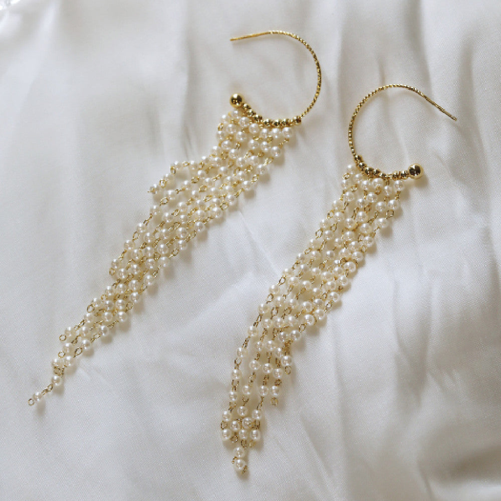 Women's Fashion Tassel Pearl Earrings-Jewearrings